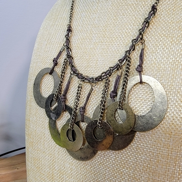 NEW Decree Boho Necklace Metal Loops and chain statement Bib Necklace - Picture 15 of 17